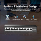 10 Port Mini PoE Switch with 8 PoE+, 2 Uplink, 10/100Mbps Ethernet, 120W 802.3af/at PoE, Fanless Metal Plug & Play PoE+ YuLinca Network Switch