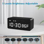 MOSITO Digital Wooden Alarm Clock with Wireless Charging, 0-100% Dimmer, Dual Alarm, Weekday/Weekend Mode, Snooze, Wood LED Clocks for Bedroom, Bedside, Desk, Kids (Black)