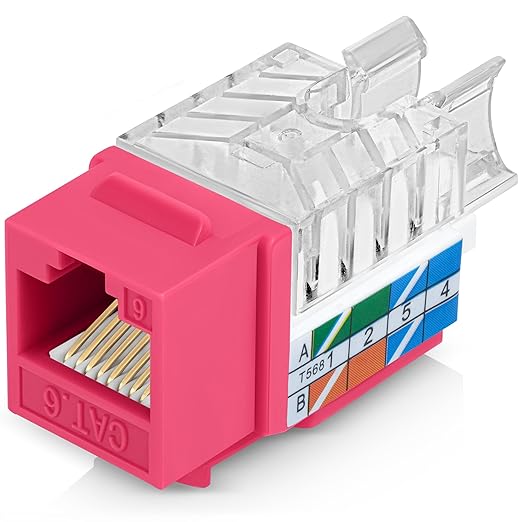 Everest 45° Angled RJ45 Cat6 Keystone Jacks 10-Pack in Pink - Slim Profile Female RJ45 Connectors - Cat 6 Keystone Jack - Compatible with 45° Angled Speed Termination Tool - 45Term (B0BL3GS7ZY)