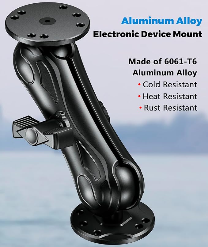 Aluminum Alloy Fish Finder Mount with 1.5" Ball AMPS Hole Round Plates, 5.7" Medium Arm Marine Electronic Mount Tablet Holder for Garmin, Lowrance, Humminbird, Raymarine and More