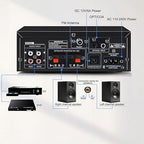 AK55 Stereo Amplifier Home Audio, Bluetooth 5.0 Max 450W Power Stereo Receivers 2.0 Channel Audio Amplifier for Speaker W/Remote Control/AUX/RCA/Echo/USB/2 MIC in for Home Party, Karaoke