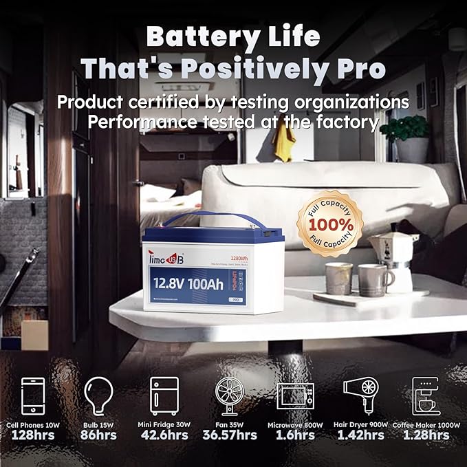 12V 100Ah Pro LiFePO4 Battery 2 Packs, Grade A Battery Cells, Group 31 Deep Cycle Lithium Battery, 100A BMS,10-Year Lifetime, Suitable for RV, Solar Home System and Off-grid Application