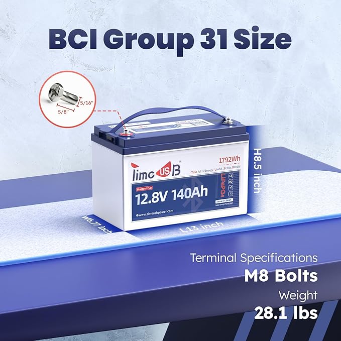 Smart Bluetooth 12V 140Ah LiFePO4 Battery, 12 Volt Lithium Battery with Low Temperature Protection, 150A BMS, Group31, Perfect for Trolling Motor, RVs, Marine, Boat, Energy Storage System