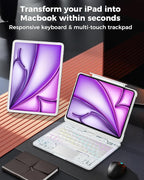 SIEBITU Clear Wireless Keyboard Case for iPad Air 13-inch (M3 2025/M2 2024) & iPad Pro 12.9-inch 6th 5th 4th 3rd Gen with Pencil Holder, Multi-Touch Trackpad & 7-Color Backlit, 360°Rotating, White