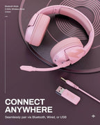 acer Wireless Gaming Headset, PS5 Headset with 2.4GHz for Ps5, Ps4, PC, Switch, Bluetooth 5.3 + 100Hrs Gaming Headphones with Noise Canceling Mic for Laptop, Mobile, Mac, 50mm Drivers (Pink)