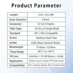 37M/121FT LC to LC Armored Outdoor Fiber Optic Cable, Single Mode Duplex 9/125μm SMF Fiber Patch Cord, OS1/OS2 Compatible, Black LSZH Jacket, Uniboot Jumper for FTTH, Data Center, Long-Distance Use