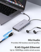 Getatek12-in-1 Docking Station with 4K HDMI,VGA,Ethernet,USB A 3.0 Data Port and USB C 5Gbps Port,100W PD Charging,SD/TF/MS Card Reader and 3.5MM Audior for MacBook, Acer, Laptops, Surface and More