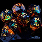 ARUOHHA DND Resin Dice Set 7Pcs Handmade Glitter Inclusions Sharp Edge Dragons Dice with Box, Role Playing Game RPG Lightning Polyhedral Dungeons D and D Dice Set