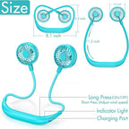 Portable Neck Fan, 2600mAh Battery Operated, Ultra Quiet Hands Free USB Fan with 3 Speeds, Strong Wind, 360° Adjustable High Flexibility Wearable Personal Fan for Sport Office Outdoor Travel (Cyan)