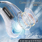 Portable Neck Fan, Bladeless Neck Fan, USB Rechargeable Personal Fan, 4000 mAh Battery Operated Fan, 3 Speeds Adjustable,Faster Cooling, Ultra Quiet, Suitable for Home, Office, Sports