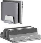JARLINK 4-in-1 Adjustable Vertical Laptop Stand Holder, Aluminum Dual Slots Laptop Rack for Desk, Space-Saving Organizer Compatible with All MacBook, Surface, Chromebook, and Gaming Laptops (Grey)