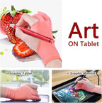 Drawing Glove Right Left Hand [Pink 2Pack] Palm Rejection Glove for iPad Surface Tablet,Graphic Tablet, Graphics Monitor Digital Art Sketching, Inking, Coloring Two Finger Artist Gloves