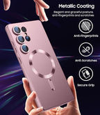 Magnetic for Samsung Galaxy S25 Ultra Case [Compatible with MagSafe][Built-in Camera Lens Protector] Slim Soft Silicone Bumper Shockproof Metallic Luster Phone Shell (Rose Gold)