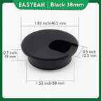 2 Pcs Desk Grommet 1-1/2" / 38 mm, Desk Cord Hole Cover, Cable Grommet ABS Plastic, Desk Hole Grommet for Home & Office Pc, Detachable Cable Cord Organizer-Black