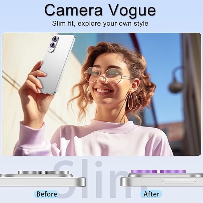 for Samsung Galaxy S25 Edge Camera Lens Protector, Individual Metal Ring Tempered Glass Lens Cover, [Strong Adsorption] Scratch Resistant Ultra-Thin HD Clear Lens Cover, 1 Set-Purple Sparkly