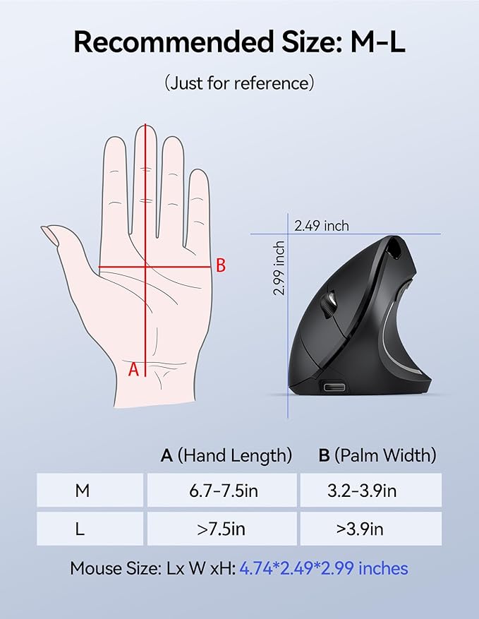 TECKNET Ergonomic Mouse Wireless, Rechargeable Mouse Wireless Silent for Carpal Tunnel Right Hand, 2.4GHz USB Vertical Mouse Wireless for Laptop, 5 Adjustable 4800 DPI, Computer, MacBook, Desktop