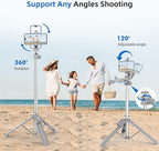 Extendable Tripod for iPhone with Remote, 360° Ball Head Upgraded Cell Phone Tripod for Video Recording, iPhone 14/13/12 Pro Max/Android/GoPro, 62in