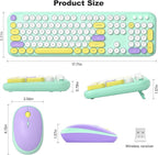 KNOWSQT Wireless Keyboard and Mouse Combo - Lovely Tiffany Blue Rainbow Full-Sized Typewriter Colorful Keyboards, Round Keycap Plug Play Retro Cute Keyboards for Windows, Laptop, PC, Desktop, Computer