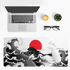 Japanese Red and Black Wave Gaming Mouse Pad Extended Large Mouse Mat Desk Pad Sea Texture Non-Slip Rubber Base Wave Mousepad Stitched Edges Keyboard Desk Pad for Office Home Game 31.5x11.8 Inch