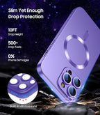 Magnetic for iPhone 15 Pro Max Case [Compatible with MagSafe][Built-in Camera Lens Protector] Slim Soft Silicone Bumper Shockproof Metallic Luster Phone Case (Purple)