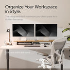 KIVY Dual Monitor Riser With Integrated Metal Shelf [MADE BY HAND] - Wooden Desk Shelf for 2 Monitors - Wide Long Stand for Desk (44 x10x3in - Oak)