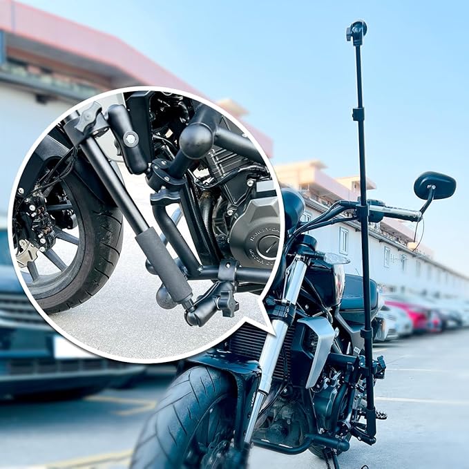 Motorcycle Bike Handlebar Double clamp Mount Invisible Selfie Stick Super Camera Clamp 360°Rotating Extendable Ballhead Magic Arm 60'' for Insta360 ONE X3 X2 X RS R Go 2 3 Action Camera, Black