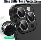 AGVEE 3+3 6 Pack for iPhone 16 Pro 6.3" / 16 Pro Max 6.9" Camera Lens Cover Protector, Bling Glitter & CD-Textured Metal Ring 9H Tempered HD Glass Camera Cover Protector Film, Glitter-Black