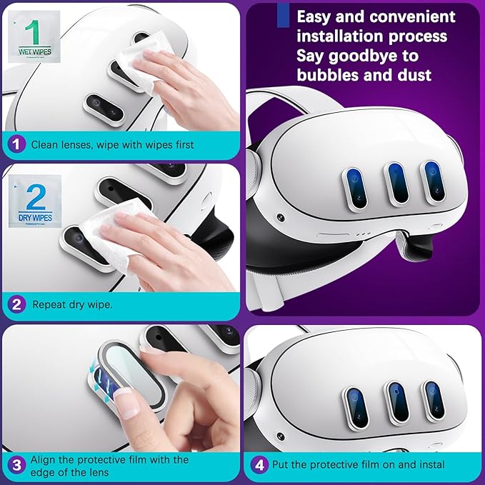 Camera Lens Protector for Oculus Meta Quest 3, Thin 9H Tempered Glass, Alloy Frame, Anti-Scratch, Case Friendly, High Definition, Silver