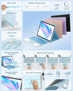 GreenLaw for iPad Air 11 inch case with Keyboard (M3/M2) 2025/2024, for iPad Pro 11 (4th/3rd/2nd/1st Gen) & iPad Air 5th/4th Gen, 7-Color Backlit, Smart Touchpad, 2 Device Connection, Light Blue