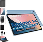 Android 14 Tablet with Keyboard，16GB RAM 128GB ROM 1TB Expand, 8000mAh Battery, 10.1 inch Tablet with 13MP+8MP Camera/Bluetooth/GPS/WiFi/HD Display (Light Blue)