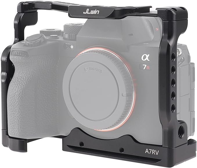 A7R V Cage, Hersmay Aluminium Full Camera Cage for Sony A7R V Mirrorless Camera Cage Support Accessories Kit Vlog Video Shooting Filmmaking Rig Stabilizer with 1/4" and 3/8" Arri Locating Hole