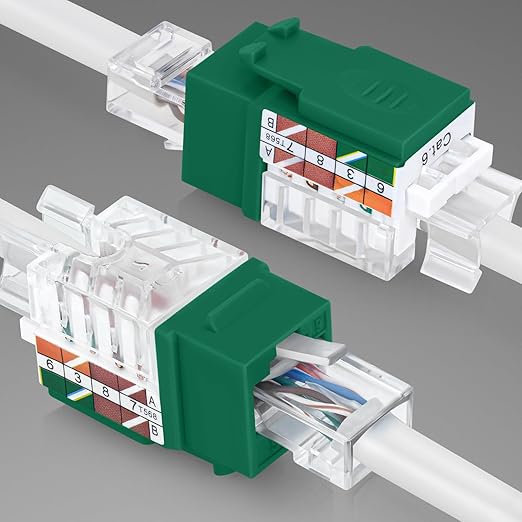 Everest 45° Angled RJ45 Cat6A Keystone Jacks 50-Pack in Green - Slim Profile Female RJ45 Connectors - Cat 6A Keystone Jack - Compatible with 45° Angled Speed Termination Tool - 45Term (B0BL3GS7ZY)