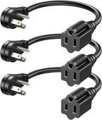 DEWENWILS 1FT Short Extension Cord, Flat Head Extension Cord Indoor with 3 Prong, Low Profile Power Cable SJT 14 AWG Flexible Power Cord for Home Kitchen, ETL Listed, 3 Pack