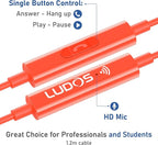 LUDOS OMNITONE Wired Earbuds in-Ear Headphones, 5 Year Warranty, Earphones with Microphone, 3.5 mm Jack Corded Ear Buds, Videoconference for iPhone, Samsung, Laptop, Kids, School Students - Coral