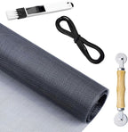 Screen Repair Kit for Windows or Doors Adjustable Fiberglass Screens with Rolling Tool, Screen Retainer Spline and Sliding Door Cleaning Brush (36" x 84", Black)