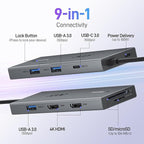 Acer USB C Docking Station Dual Monitor With 2 HDMI, 9-IN-1 Laptop Docking Station with 4K HDMI, USB A&C 3.0, SD/Micro SD, 100W PD Charging, USB C Dock Compatible with Acer/Dell XPS/HP/Mac/Surface etc