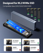 ORICO M.2 NVMe SSD Enclosure Aluminum Tool-Free Adapter, 10Gbps USB3.2 USB-C M2 Reader for M.2 PCIe NVMe M-Key 2230/2242/2260/2280 SSD, Thunderbolt 3 Compatible, External Case Support UASP Trim-BM2G2