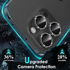 YWXTW Designed for iPhone 15 Pro/iPhone 15 Pro Max Camera Lens Protector Bling, [New Glitter Design] Individual Metal Tempered Glass Camera Cover Accessories Case Friendly (Black Titanium Glitter)