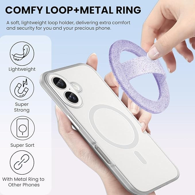 Magnetic Silicone Ring Grip Phone Holder, Loop Grip Phone Holder,Magnetic Phone Loop,Magsafe Phone Grip,Compatible with Magsafe for iPhone 16/15/14/13/12 Series (Purple Sparkle)