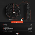 A-Premium 12'' 12 inch Slim Fan Pull Universal Electric Radiator Cooling Fan Assembly, 12V 80W with Mount Kit