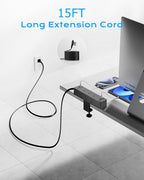 Flat Plug Desk Clamp Power Strip 15FT, 40W Total Fast Charging Station, Dual PD 20W USB C Ports, Desk Edge Mount Power Strip 9 AC Outlets 8 USB Ports(4 USB C) Surge Protector, Fit 1.7" Tabletop Edge
