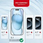 Tempered Glass Screen Protector for iPhone 15 – Full Edge-to-Edge Protection, 9H Hardness, Oleophobic Coating - Accessories For IPhone 15 Phone Protector with Applicator - Black Design