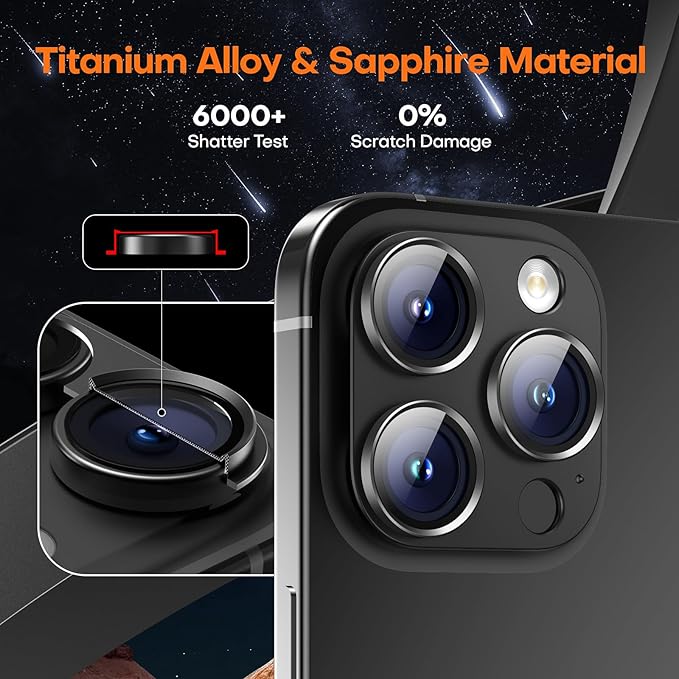 Camera Lens Protector for iPhone 16 Pro Max/16 Pro/iPhone 15 Pro Max/15 Pro/iPhone 14 Pro Max/14 Pro, Aluminum Alloy Sapphire Glass Camera Screen Cover, Case Friendly- Black Titanium