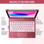 typecase Touch iPad 10th Generation Case with Keyboard (10.9", 2022) and iPad A16 (11th Gen, 2025) – 360° Rotatable, 11-Color Backlit, Multi-Touch Trackpad, Thin & Light (Pink)