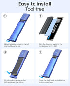 ORICO M.2 NVMe SATA SSD Enclosure Adapter Tool-Free, USB C 3.2 Gen 2 10Gbps NVMe, 5Gbps NGFF SATA PCIe M-Key(B+M Key) 2230/2242/2260/2280, Aluminum External M2 Reader Support UASP Trim-BL(G2A)