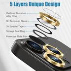 AGVEE 3+3 6 Pack for iPhone 15 Pro/Pro Max, Bling Diamond & Glitter Metal Ring 9H Tempered HD Glass Camera Protector Cover Film, Gold