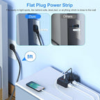 Flat Plug Power Strip Surge Protector, 5ft Ultra Thin Extension Cord with 4 USB Wall Charger(2 USB C Port), 6 Widely-Spaced Outlets Power Strip Compact for Travel, Office, Dorm Room Essentials (Black)