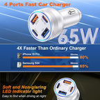 USB C Fast Car Charger, 65W 4-Port Dual USB-C & USB-A Multiport Car Phone Charger Adapter,Fast Charging Cigarette Lighter Adapter Truck Car Accessories for iPhone 16/16e/15 Pro Max,Samsung,iPad,Pixel