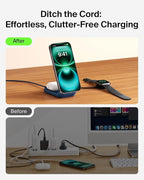 Belkin MagSafe Charger Compatible, 2-in-1 Charging Station, Qi2.2 25W Magnetic Wireless Charger Dock, Foldable Stand, with 5W USB-C Port, for iPhone 16/15/14, AirPods (45W Adapter Included)