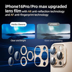 Compatible with iPhone 16 Pro Max Camera Lens Protector,[Shatterproof] [Strong Adsorption][AR Anti-Reflection] 9h Metal Aluminum Alloy Tempered Glass Camera Cover,Gold